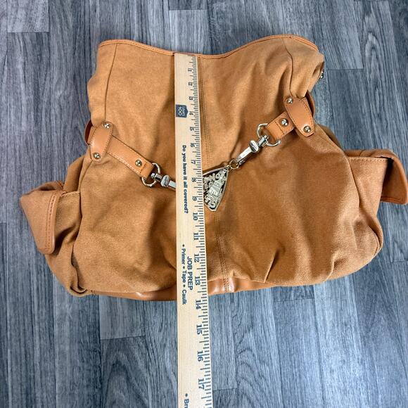 Jessica Simpson Large Tan Canvas Tote Bag “It’s Not the Bag” Charm Purse - Picture 9 of 10